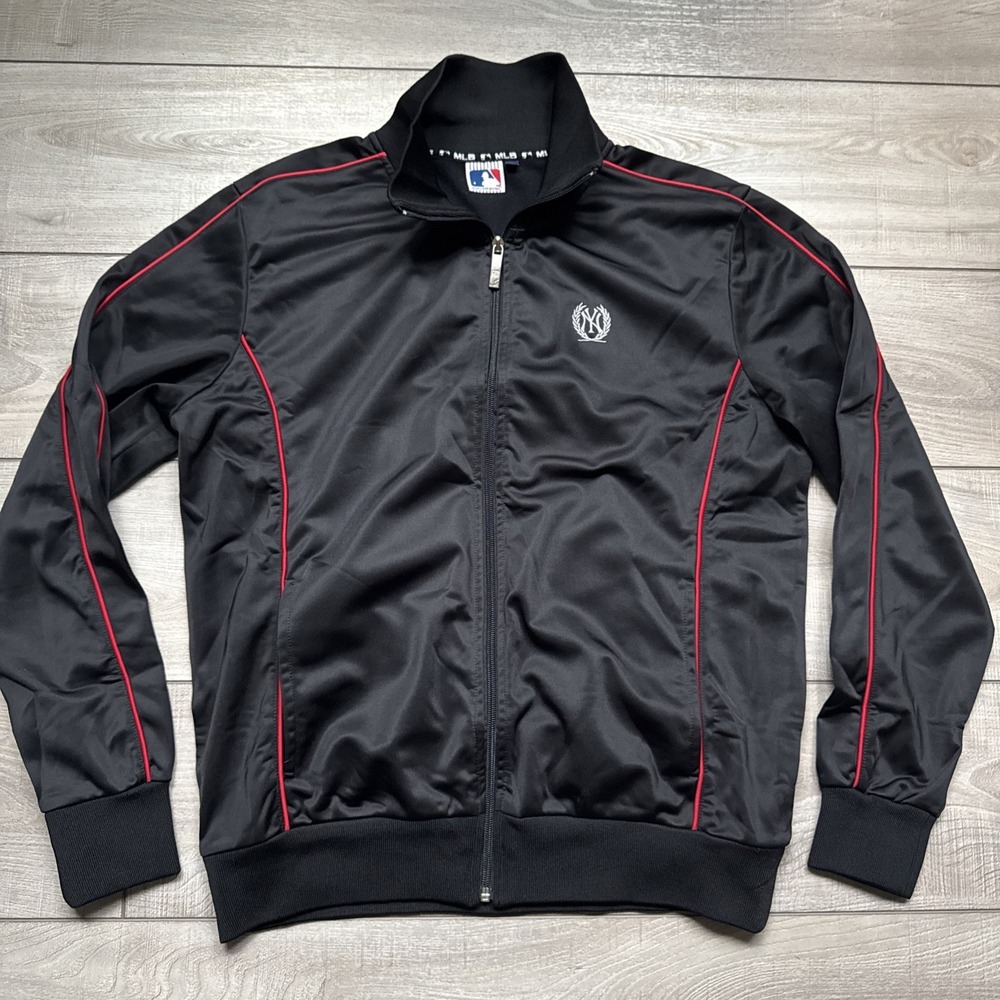 MLB New York Yankees Track‎ Jacket NYY Logo Black Pockets Full Zip Embroidered